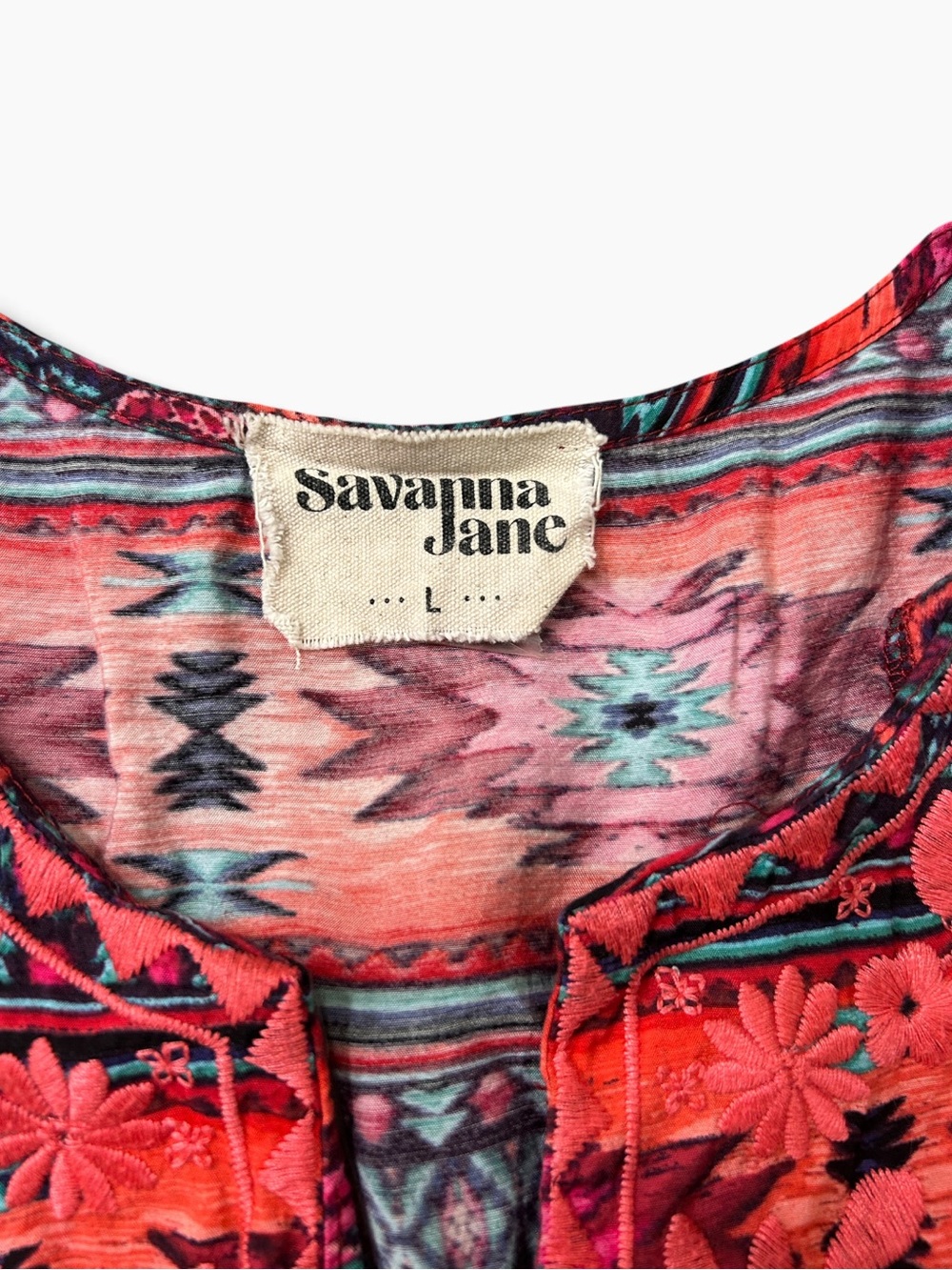 Savanna Jane Boho Chic Embroidered Puff Sleeve V-Neck Top Size Large - Picture 4 of 10